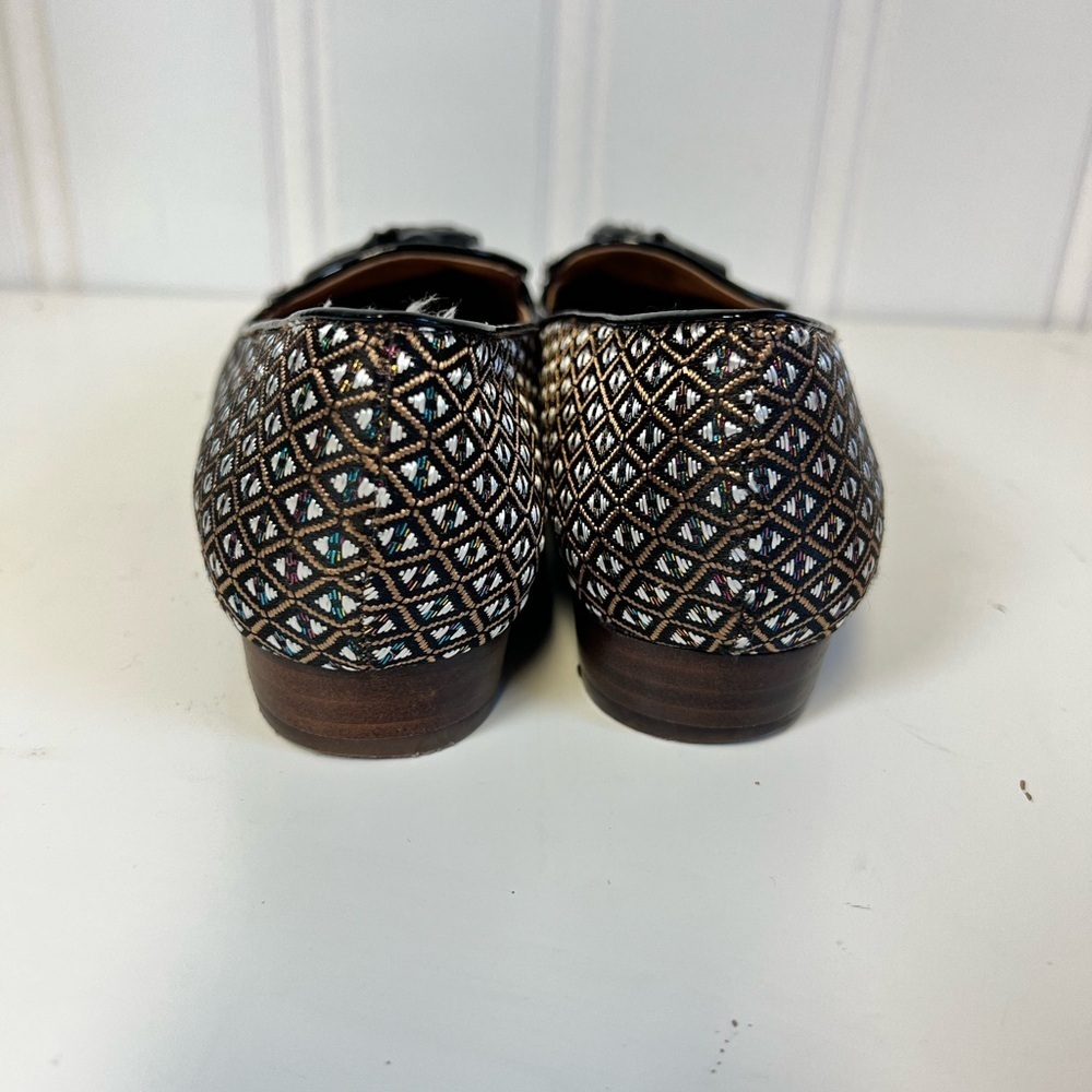 J. Crew Black and Gold Geometric Loafers Size 6 Holiday Formal Casual - Picture 4 of 8